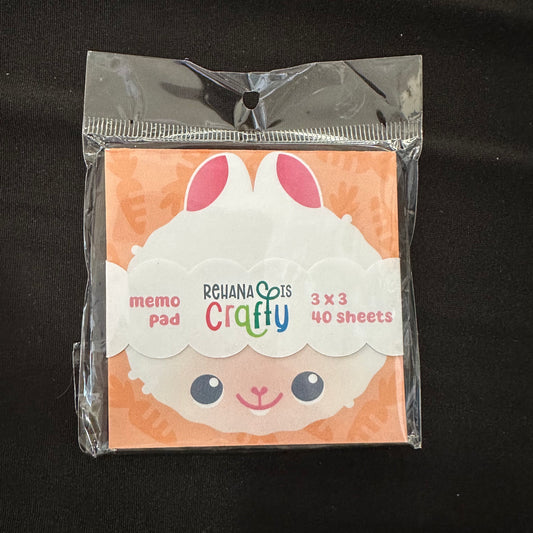 Cute Bunny 3x3 Handmade Memo Pad - Adorable Rabbit Design, 40 Pages