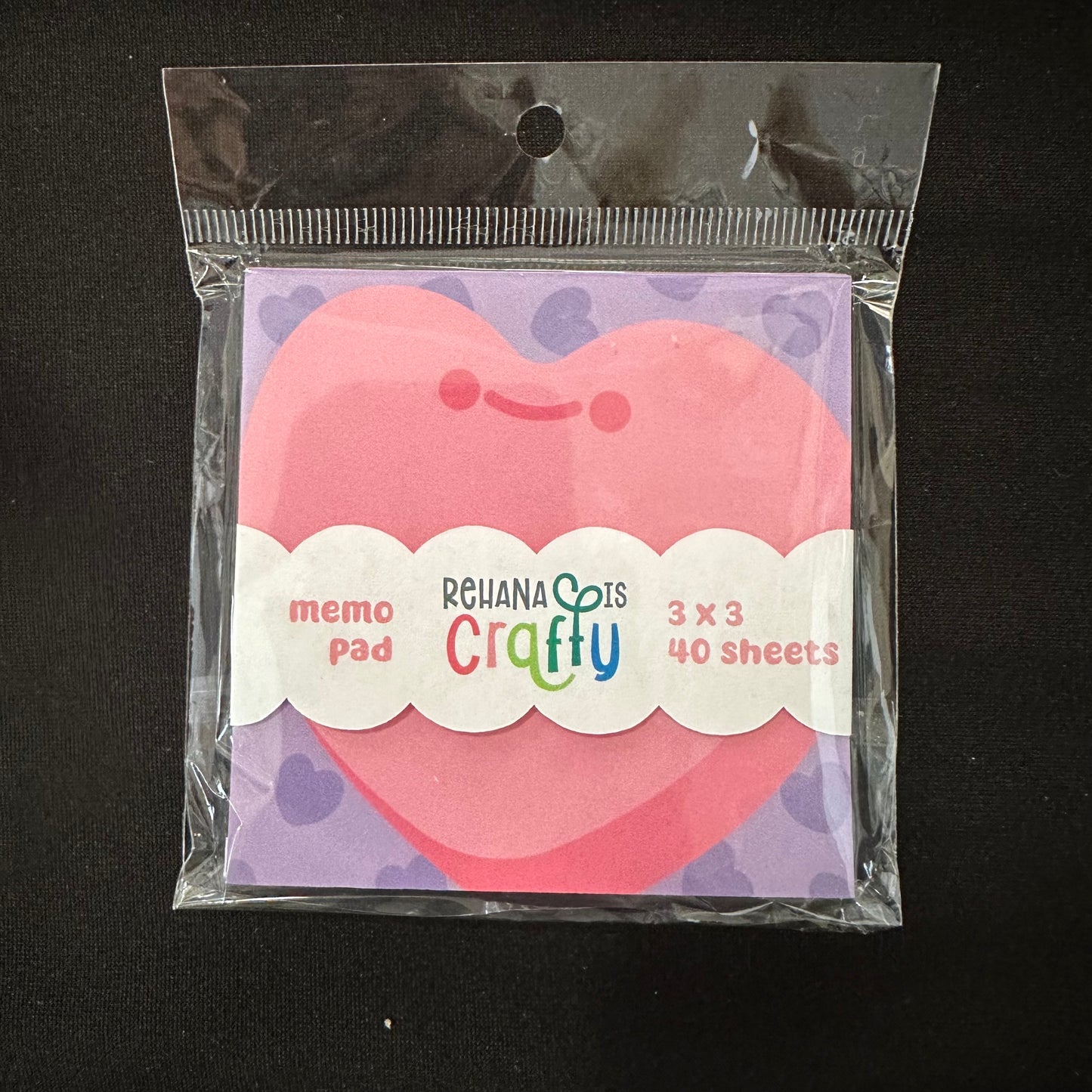 Conversation Hearts 3x3 Handmade Memo Pad - Cute Heart Design, 40 Pages