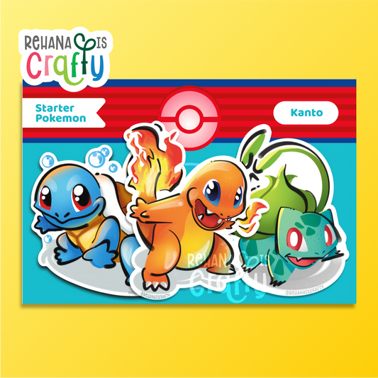 Kanto Starter Pokémon: Squirtle, Charmander, Bulbasaur | Sticker Pack