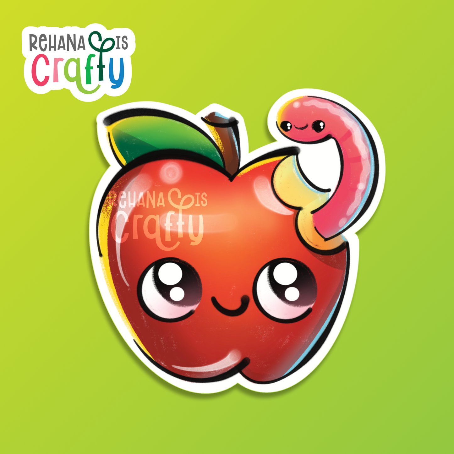 Cute Apple + Worm | Vinyl Sticker