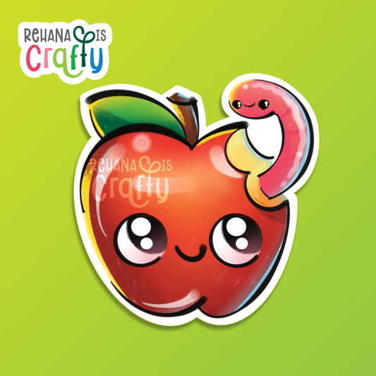 Cute Apple + Worm | Vinyl Sticker