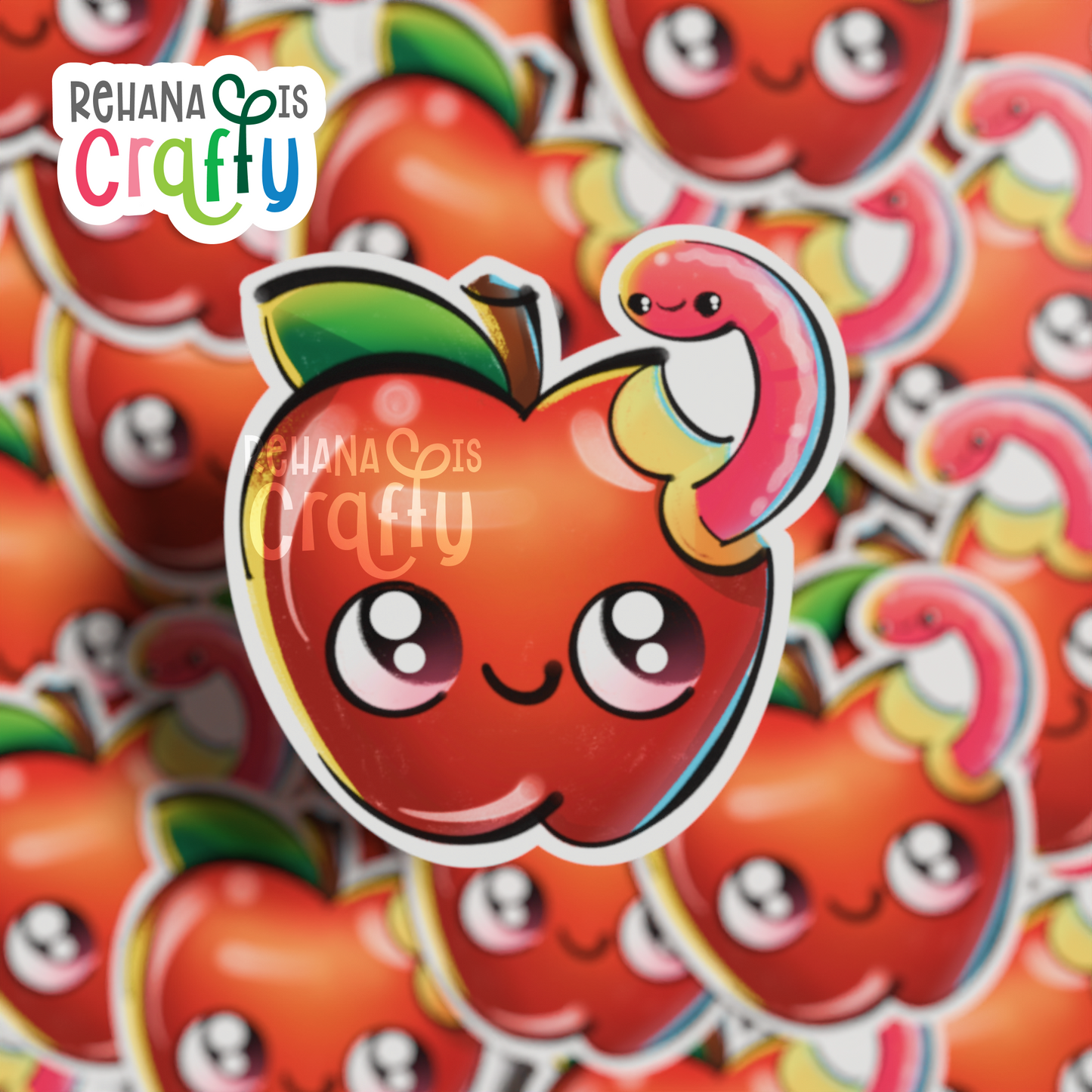 Cute Apple + Worm | Vinyl Sticker