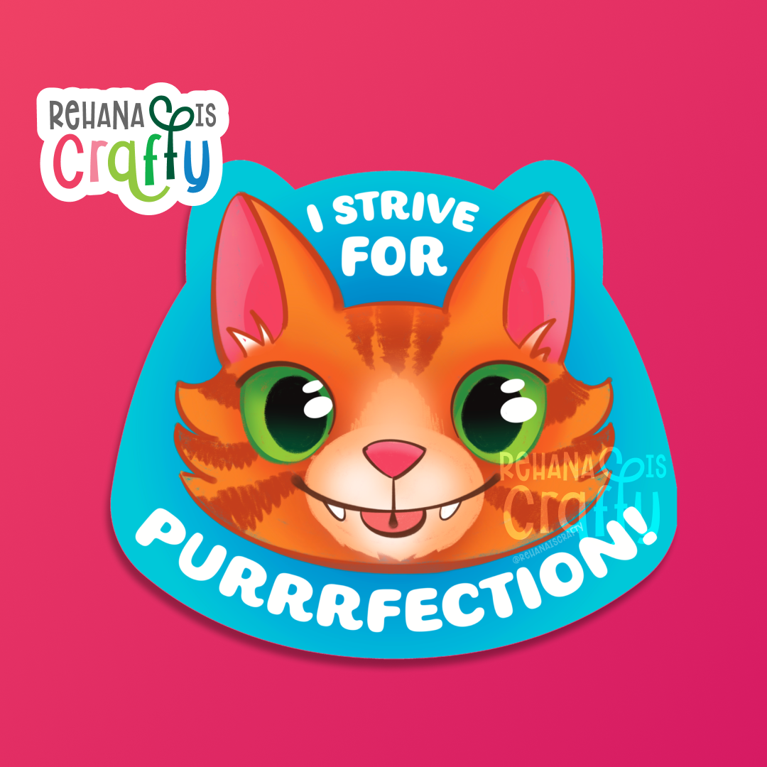 "I Strive for Purrrfection" Orange Cat | Vinyl Sticker