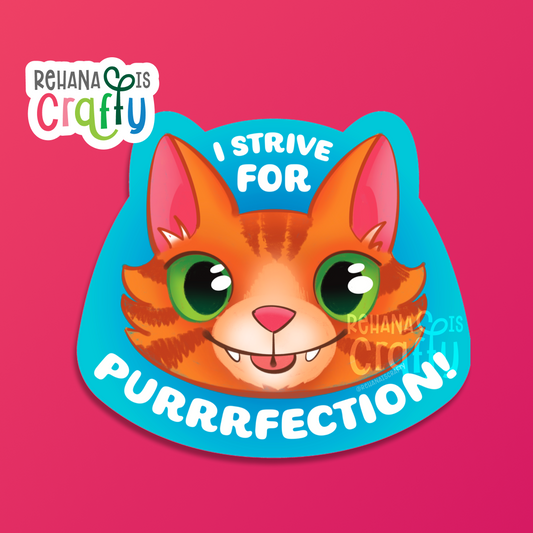 "I Strive for Purrrfection" Orange Cat | Vinyl Sticker