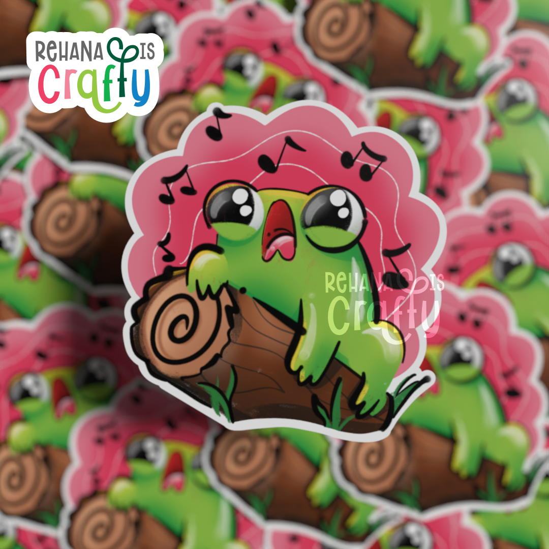 Singing Frog on a Log | Vinyl Sticker