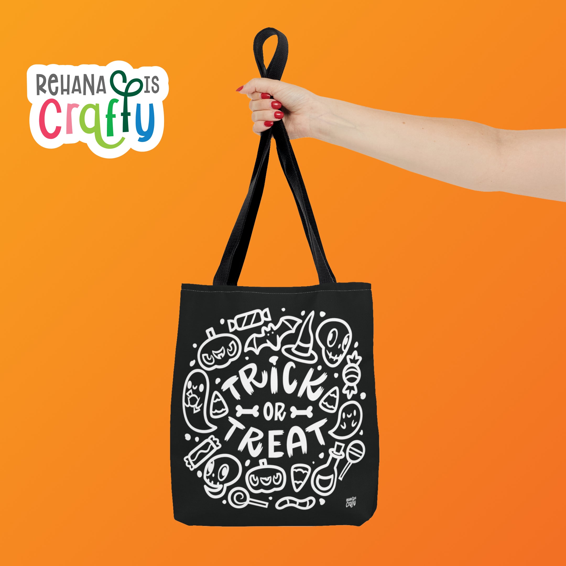 Trick or Treat (in Black) | Polyester Tote Bag (illustrations on both sides)