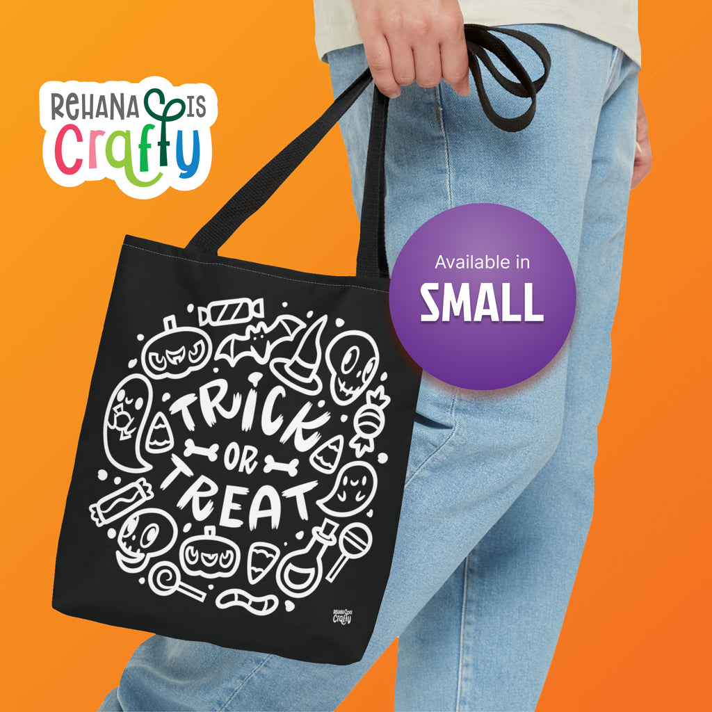 Trick or Treat (in Black) | Polyester Tote Bag (illustrations on both sides)