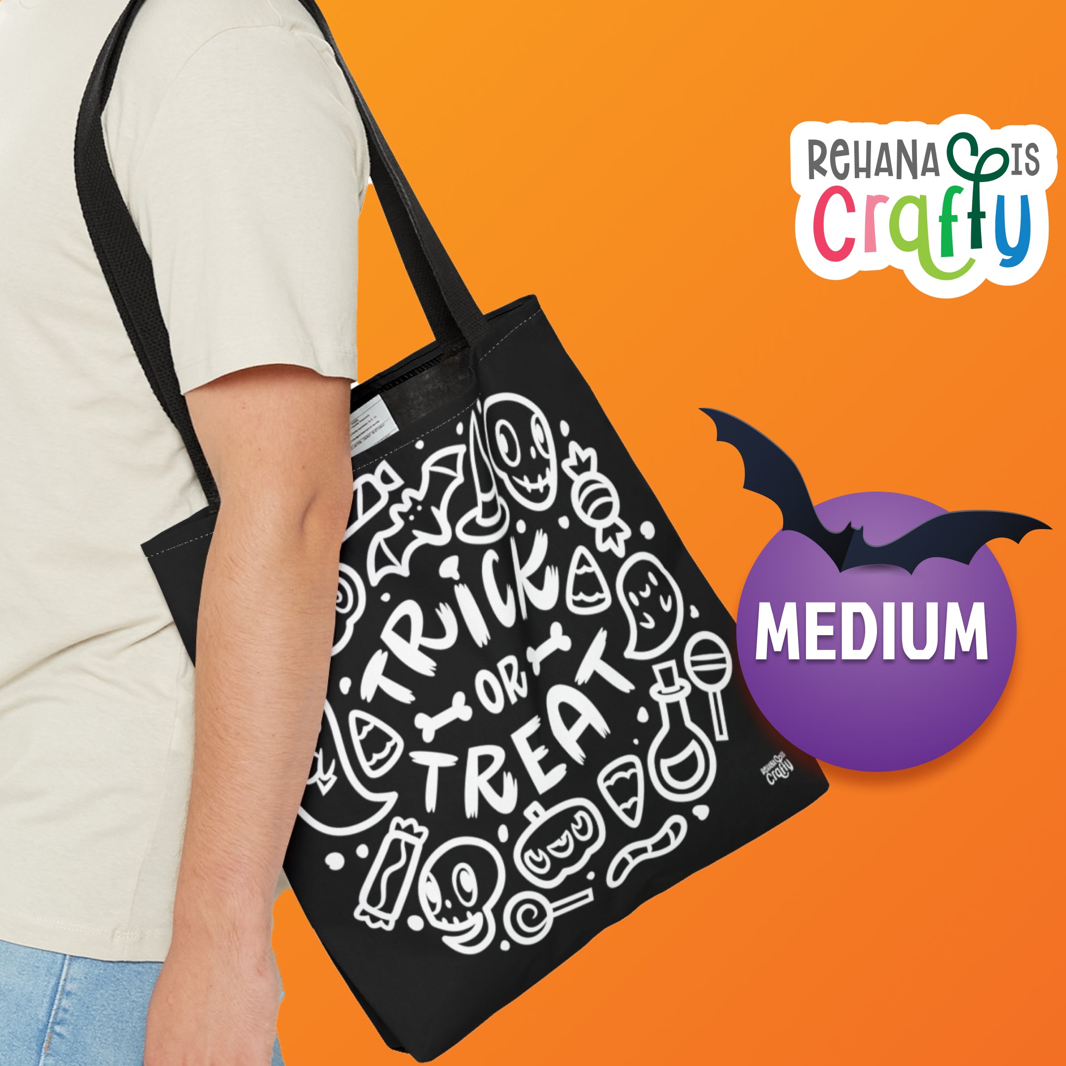 Trick or Treat (in Black) | Polyester Tote Bag (illustrations on both sides)