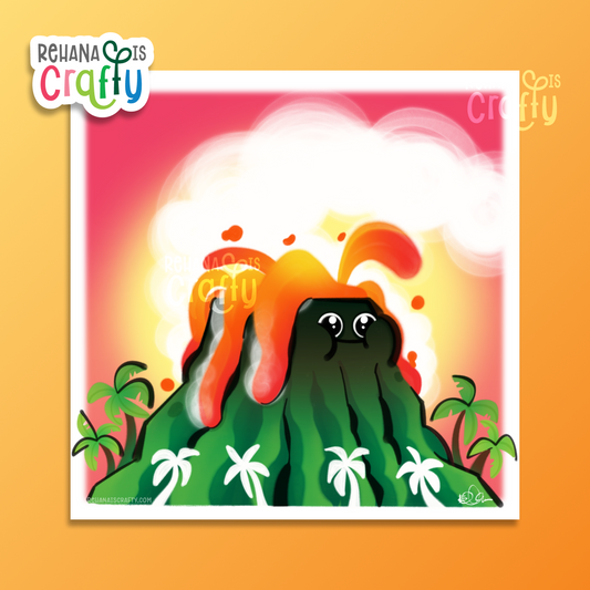 Kawaii Volcano | 8x8 Art Print